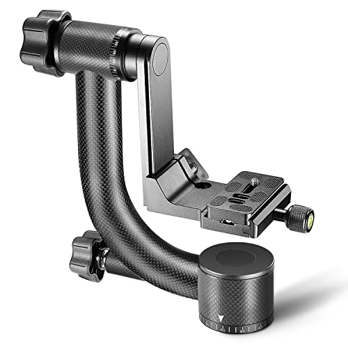 Neewer Professional Heavy Duty Carbon Fiber 360 Degree Panoramic Gimbal Tripod Head with Arca-Swiss Standard 1/4 inch Quick Release Plate and Bubble Level for DSLR Cameras up to 30pounds/13.6kilograms