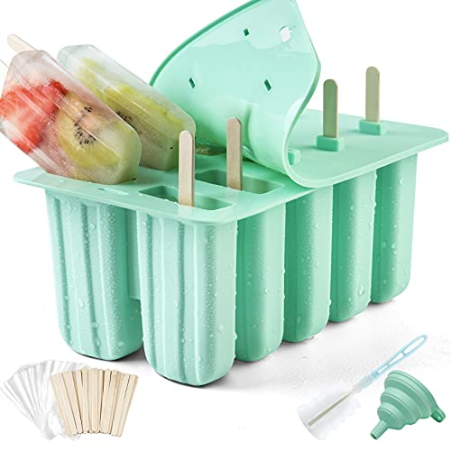 Popsicle Molds, Silicone Ice Pop Molds, BPA Free Reusable Ice Popsicle Maker, Popsicle Set with 50 Sticks, Cleaning Brush, Funnel and 50 Popsicle Bags, 100% Healthy