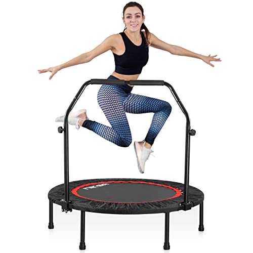 Niksa 40' Foldable Mini Trampoline, Niksa Exercise Workout Rebounder Trampoline with 5 Level Adjustable Handle, Bounce Pro Trampoline for Adults Kids