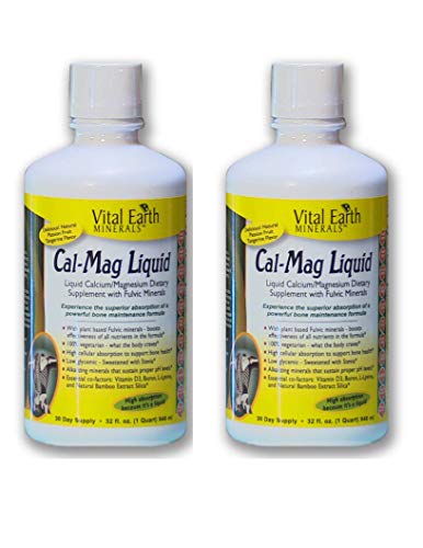 2 Pack! Cal-Mag Liquid 32 Fl. Oz. - 1 Month Supply Each- High Potency - Sugar Free - Vegetarian - Liquid Calcium Magnesium Bone Maintenance Supplement WITH Fulvic, By Vital Earth Minerals