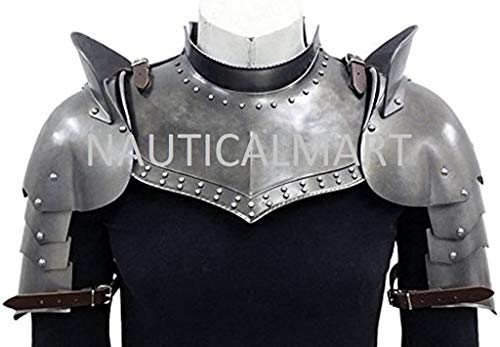 NauticalMart Medieval Armor Gorget Set With Pauldrons Shoulder SCA LARP Knight Metal Shoulder Guard Viking Halloween Costume