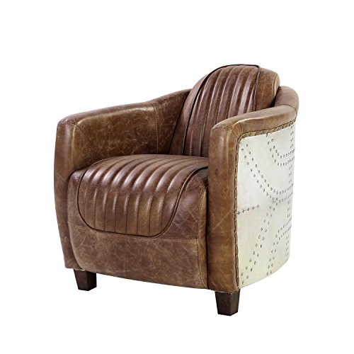 ACME FURNITURE Brancaster Chair - - Retro Brown Top Grain Leather & Aluminum