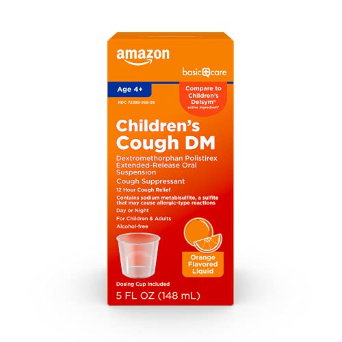 Amazon Basic Care Children's Cough Suppressant DM, Orange Flavor Medicine for Kids, 5 Fl Oz