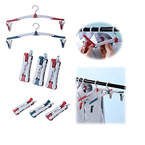 Portable Travel Hanger | Folding Clothes Hanger with Clips for Travel and Outdoor| Car Hangers|Travel Accessories|Pack of 6pcs Each Color 3pcs