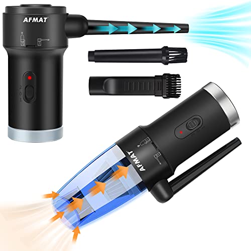AFMAT Compressed Air Duster & Small Vacuum Cleaner 2-in-1, USB Rechargeable Cordless Air Duster Electric, Portable Air Blower and Mini Vacuum Cleaner for Keyboard/Computer/Car Seat/PC
