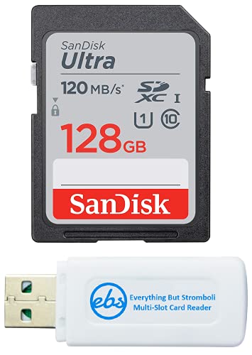 SanDisk 128GB SDXC SD Ultra Memory Card Class 10 Works with Canon EOS Rebel SL3, SL2, SL1 Digital Camera (SDSDUN4-128G-GN6IN) Bundle with 1 Everything But Stromboli Multi-Slot Card Reader