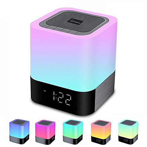 Alarm Clock Bluetooth Speaker Night Light Bluetooth Speaker,Touch Sensor Bedside Lamp,Dimmable Warm Light & Color Changing RGB LED Table Lamp MP3 Music Player for Kids,Bedroom,Camping (Newest Version)
