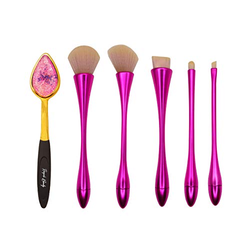 Professional Makeup Brush Set; 6 PC Flower Child DELUXE by Roopali Beauty –Soft Silicone Pointed Applicator AND 5 Vegan Nylon Brushes - Compatible with Liquid, Cream or High-End Powder Cosmetics