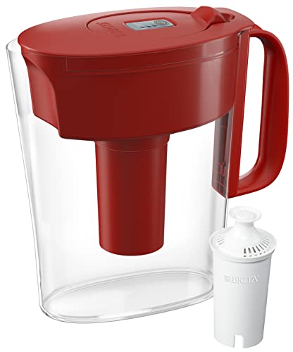 Brita Water Filter Pitcher for Tap and Drinking Water with 1 Standard Filter, Lasts 2 Months, 6-Cup Capacity, BPA Free, Red