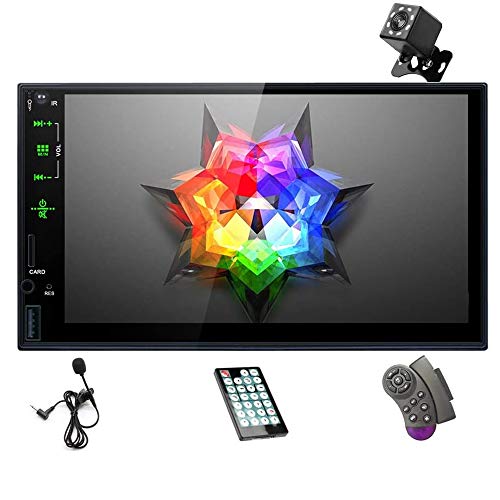 Hodozzy Double Din Car Stereo 7 Inch 2 Din Car Stereo with Bluetooth Touch Screen Car MP5 Player Head Unit Support Subwoofer, AUX, Mirror Link, SWC, USB, TF, FM + Microphone + Remote Control + Camera