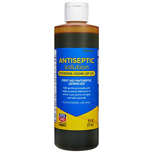 Rite Aid Antiseptic Solution Povidone-Iodine USP 10% - 8 fl oz | First Aid Antiseptic Germicide | Iodine for Wounds | Wound Wash | Antiseptic Soap | Liquid Antiseptic Wash (Packaging May Vary)