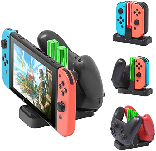 Joy Con Controllers Charger, Charger for Nintendo Switch 6 in 1 Joy-Con Charger Station with Individual LEDs Indication