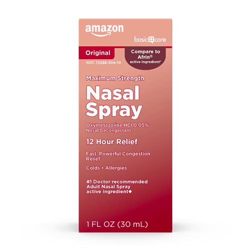 Amazon Basic Care Maximum Strength 12 Hour Nasal Spray, Oxymetazoline HCl Solution, Congestion Relief, Cold and Allergy Medicine, Decongestant, 1 Fluid Ounce