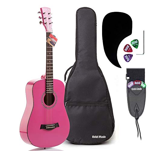 Hola! Music Acoustic Guitar Bundle for Beginners and Kids - 3/4 Size (36') Guitars - 'Pink'