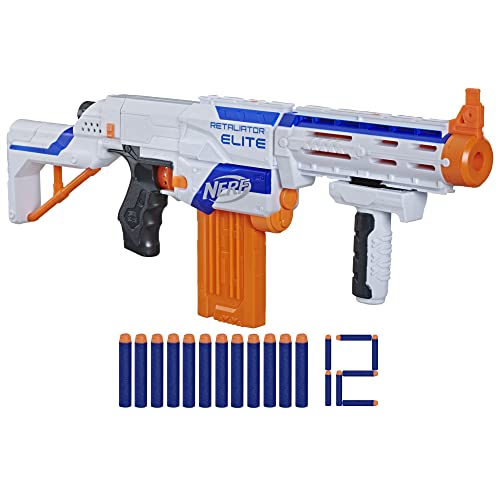 Nerf N-Strike Elite Retaliator Dart Blaster, Stock, Grip, Barrel, 12-Dart Clip, 12 Elite Darts, Kids Outdoor Toys for 8 Year Old Boys & Girls and Up (Amazon Exclusive)