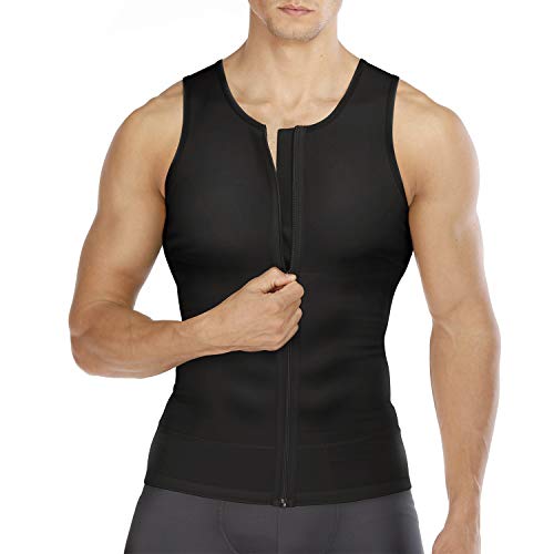 Wonderience Compression Shirts for Men Undershirts Slimming Body Shaper Tank Top Vest with Zipper (Black, Large)