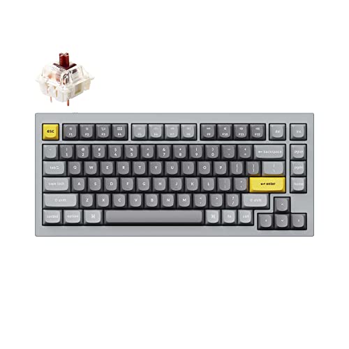 Keychron Q1 75% Layout RGB Hot-swappable Wired Custom Mechanical Keyboard, QMK/VIA Programmable Macro with Gateron G Pro Brown Switch Double Gasket Compatible with Mac Windows Linux (Grey) -Version 2