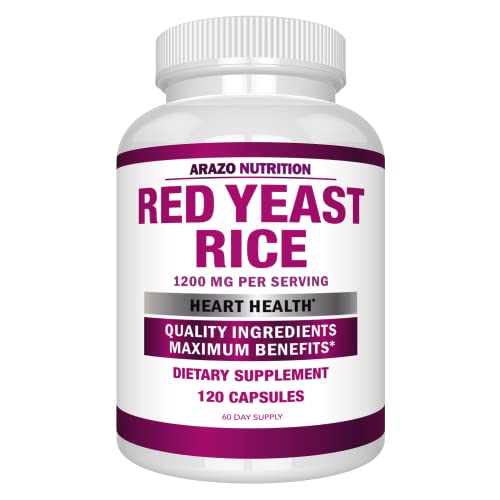 Arazo Nutrition Red Yeast Rice Extract 1200mg – Citrinin Free Supplement – Vegetarian 120 Capsules