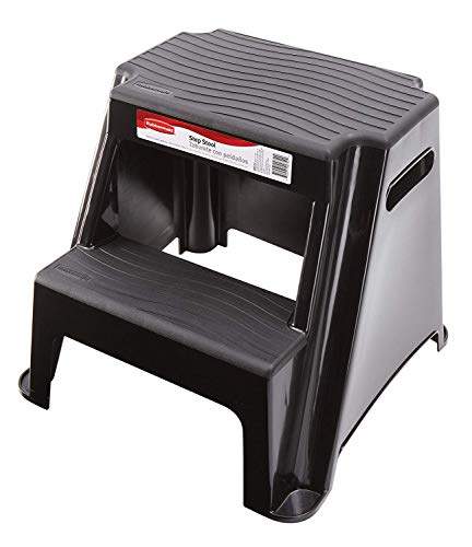 Rubbermaid RM-P2 2 Molded Plastic Stool with Non-Slip Step Treads, 1 Piece, Black