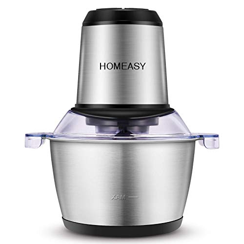 HOMEASY Meat Grinder Electric, Food Processor 2L Stainless Steel Meat Blender Food Chopper for Meat, Vegetables, Fruits and Nuts with 4 Sharp Blades, 350W, 8 Cups, 110V