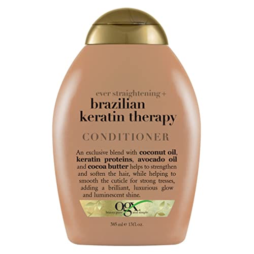 OGX Ever Straightening + Brazilian Keratin Therapy Hair-Smoothing Conditioner with Coconut Oil, Cocoa Butter & Avocado Oil, Paraben-Free, Sulfate-Free Surfactants, 13 Fl Oz