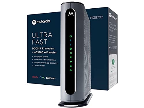 Motorola MG8702 | DOCSIS 3.1 Cable Modem + Wi-Fi Router (High Speed Combo) with Intelligent Power Boost | AC3200 Wi-Fi Speed | Approved for Comcast Xfinity, Cox, and Charter Spectrum