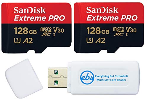 SanDisk Extreme PRO (UHS-1 U3 / V30) A2 128GB MicroSD Memory Card (2 Pack) for GoPro Hero9 Camera (Hero 9 Black) SDSQXCY-128G-GN6MA Bundle with (1) Everything But Stromboli SD & Micro SDXC Card Reader