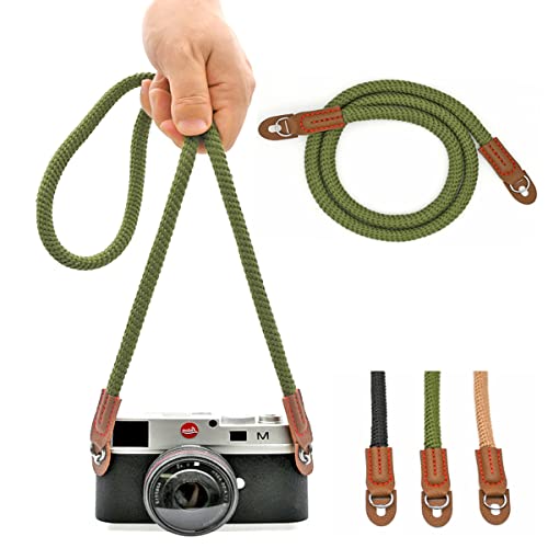 Eorefo Camera Strap Vintage 100cm Camera Rope Strap Neck Shoulder Belt Strap for Mirrorless and Dslr Camera.(Army Green)