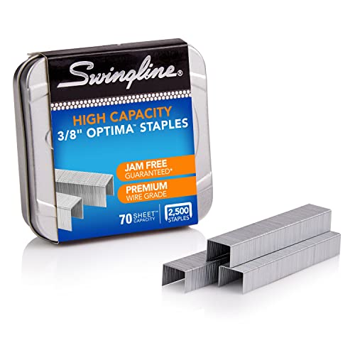 Swingline Staples, Optima, High Capacity, 3/8' Length, Jam Free, 125/Strip, 2500/Box, 1 Box (35550)