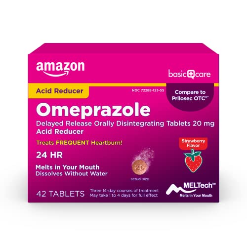 Amazon Basic Care Omeprazole Delayed Release Orally Disintegrating Tablets, Strawberry Flavor, 42 Count