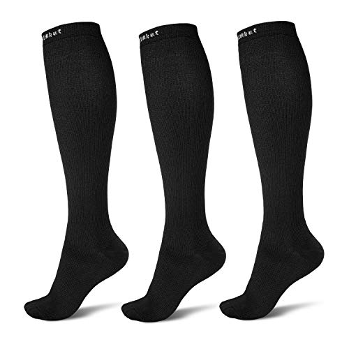 QXURkut 3 Pairs Compression Socks for Men Women 15-20mmHg Compression Stockings Travel Flight Socks Knee High Long Socks (Large-X-Large)