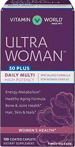 Vitamin World Ultra Woman 50 Plus Daily Multivitamin | Feat. Biotin, Vitamins B, C, D, E, Calcium, Zinc, Selenium, & Beta-Carotene | Health & Wellness Multi-Supplement for Women Over 50, 120 Caplets