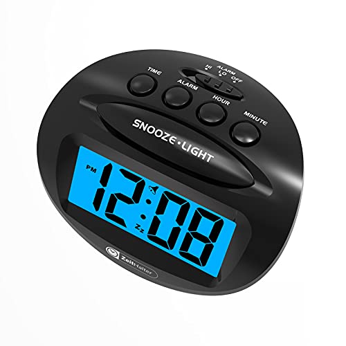 ZEITHALTER LCD Digital Alarm Clock Battery Operated Only Small, Blue Backlight,Ascending Alarm Volume, Simple Basic Clock for Bedroom/Desk/Travel…