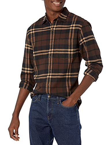 Amazon Essentials Men's Long-Sleeve Flannel Shirt (Available in Big & Tall), Dark Brown Plaid, X-Large