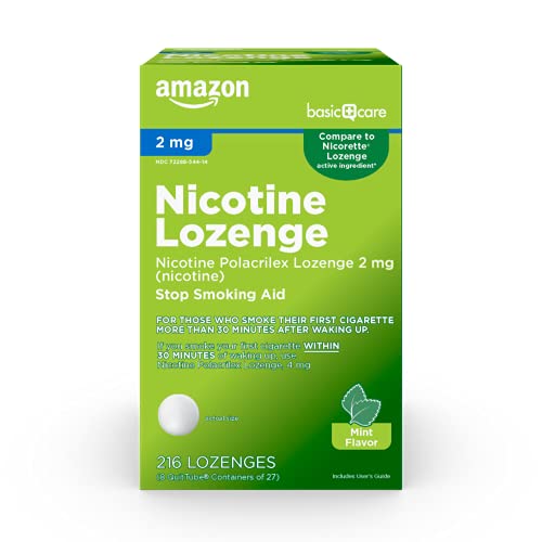 Amazon Basic Care Nicotine Polacrilex Lozenge, 2 mg (Nicotine), Mint Flavor, Stop Smoking Aid, 216 Count