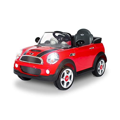 Rollplay Mini Cooper S 6V Electric Car for Kids Featuring Realistic Engine and Horn Noises with Working LED Headlights, Folding Mirrors, and a Top Speed of 2.5 MPH, Red