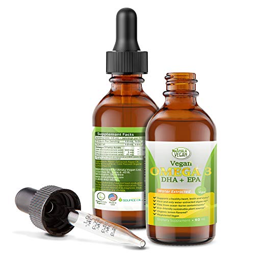 Potent & Organic Vegan Omega 3 Liquid Supplement: Better Than Fish Oil! Plant Based Water Extracted Algae Oil- DHA EPA DPA Fatty Acids- Non GMO- Supports Immune, Heart, Brain & Joint Health-60 Doses