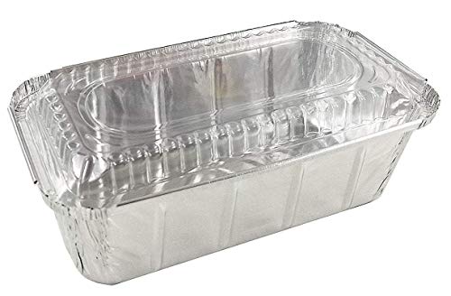 PACTOGO 1 1/2 lb. IVC Disposable Aluminum Foil Loaf Bread Pan w/Clear Dome Lid (8' x 4.1' x 2.2') - Heavy Duty Made in USA (Pack of 50 Sets)
