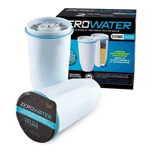 ZeroWater Official Replacement Filter - 5-Stage Filter Replacement 0 TDS for Improved Tap Water Taste - System NSF Certified to Reduce Lead, Chromium, and PFOA/PFOS, 2-Pack