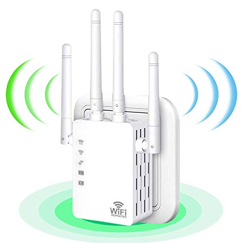 WiFi Range Extender 1200Mbps, Wireless Signal Repeater Booster 2.4 & 5GHz Dual Band 4 Antennas 360° Full Coverage,Wireless Internet Signal Amplifier, Extend WiFi Signal to Smart Home Devices