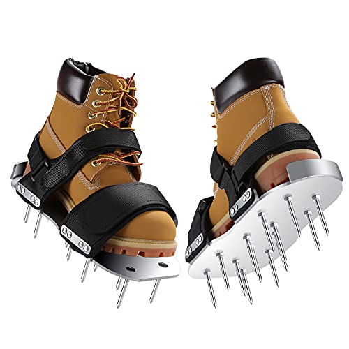 MUMUMU Manual Lawn Aerator Shoes,Aluminum Soleplate Sandals with Stainless Steel Spikes Aeration Shoes, All Straps Assembled with Rivets, Adjustable Spiked Shoes, OneSizeFitsAll