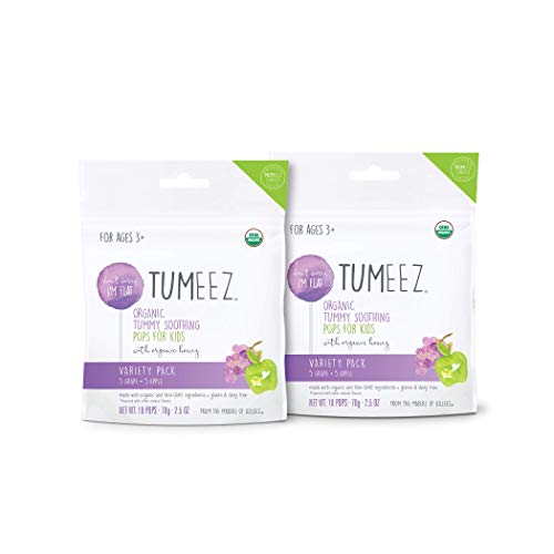 Lolleez Tumeez Organic Tummy Soothing Pops with Honey for Kids for Upset Stomachs/Car or Motion Sickness/Nausea, Perfect for Summer Travel, Grape and Apple, Variety Pack, 20 Count, (Pack of 2)
