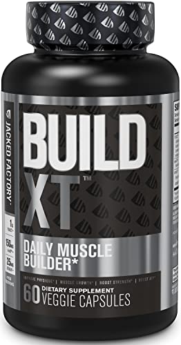 Jacked Factory Build-XT Daily Muscle Builder & Performance Enhancer w/Trademarked Ingredients - Muscle Building Supplement for Strength & Growth - Peak02, ElevATP, & Astragin - 60 Veggie Pills