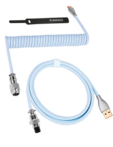 XIAWAO Macaron Coiled Keyboard Cable for Gaming Keyboard, Coiled USB C Keyboard Cord, Mechanical Keyboard Wire (Macarons Blue)