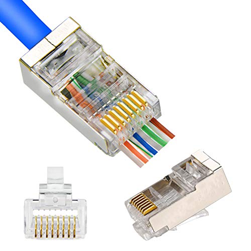 PETECHTOOL RJ45 CAT6 Connector End Pass Through Ethernet 8P8C Modular Plug for Ethernat Cable(20 Pieces)