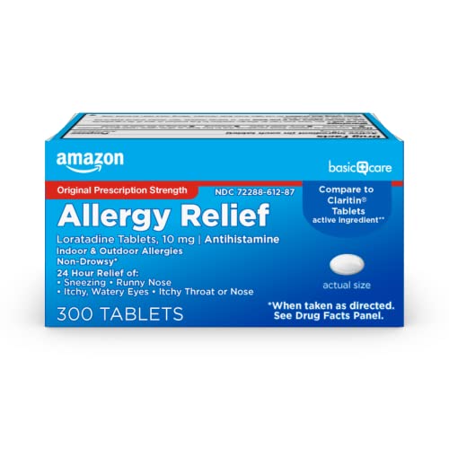 Amazon Basic Care Loratadine Tablets 10 mg, Antihistamine, Medicine for 24 Hour Allergy Relief, 300 Count