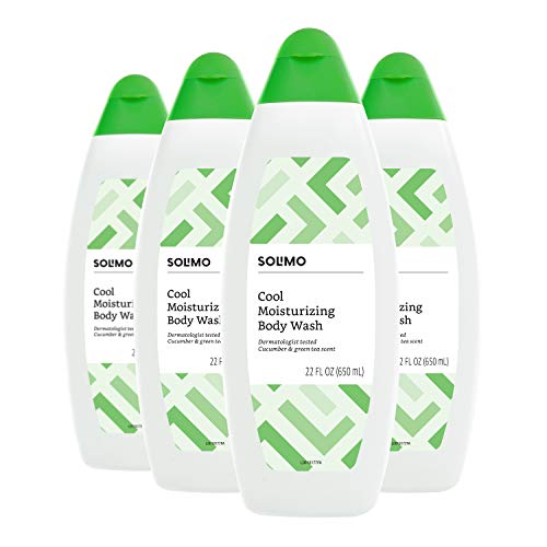 Amazon Brand - Solimo Cool Moisturizing Body Wash, Cucumber and Green Tea Scent, 22 Fluid Ounce (Pack of 4)