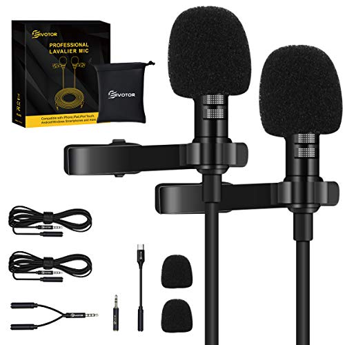 EIVOTOR 2 Pack Professional Lavalier Lapel Microphone,Omnidirectional Lapel Mic with Clip-on Perfect for iPhone Android Smartphone PC&DSLR, Recording Mic for YouTube,Interview,Video Conference,Podcast