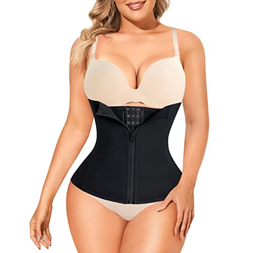 LODAY Waist Trainer Corset For Weight Loss Tummy Control Sport Workout Body Shaper , Black(zip&hooks), Large