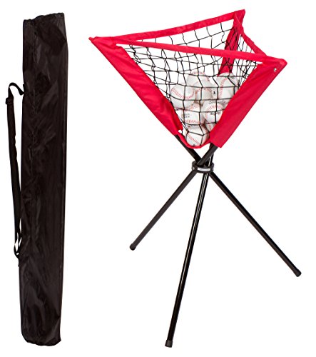 Trademark Innovations Portable Batting Ball Caddy with Carry Bag for Baseball & Softball Practice,Red